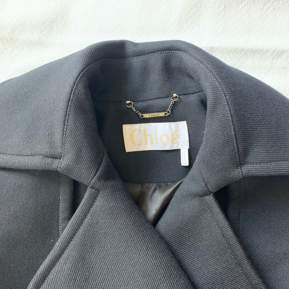 CHLOE Iconic Navy wool Ruffle Front Double Breasted Trench Coat - Picture 10 of 16